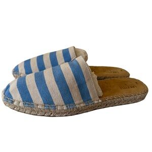 Ubuntu Life Lamu Mules Flats  Shoes blue and white striped canvas SZ 7